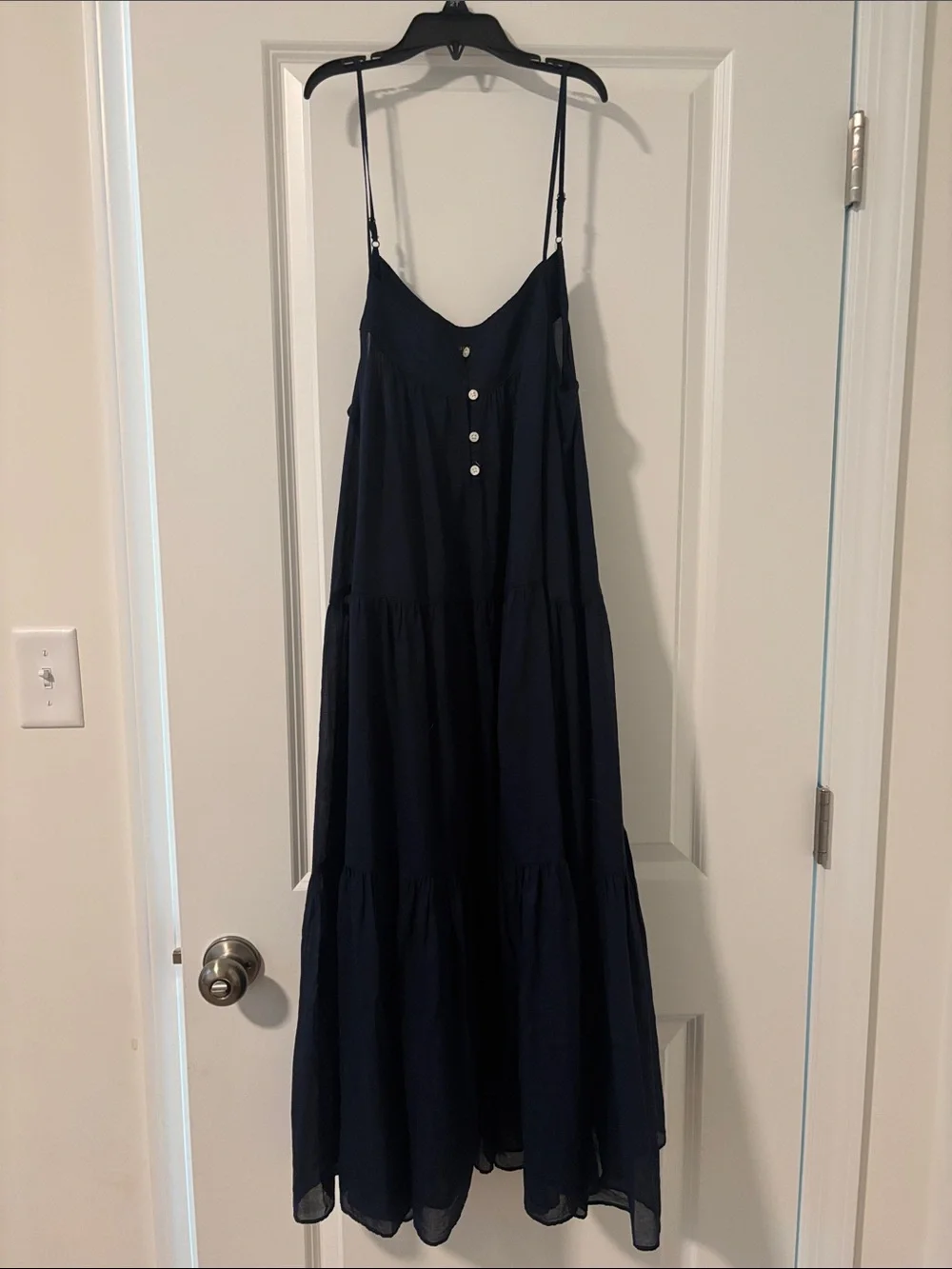 J. Crew Navy Tiered Button-Front Spaghetti Strap Maxi Dress